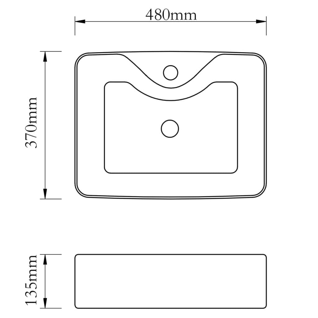 Ceramic Bathroom Sink Basin with Faucet Hole White Square