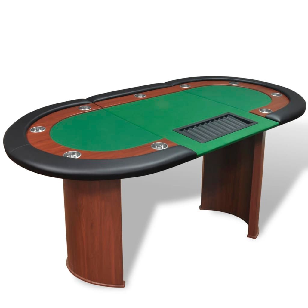 10-Player Poker Table with Dealer Area and Chip Tray Green