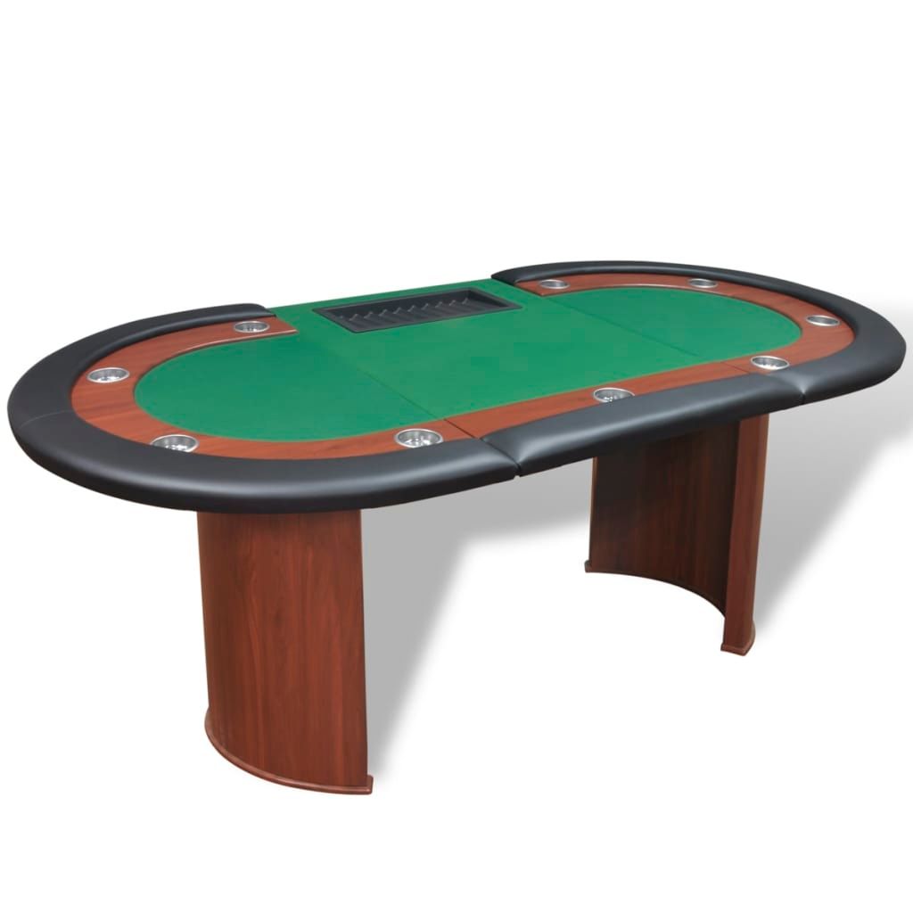 10-Player Poker Table with Dealer Area and Chip Tray Green