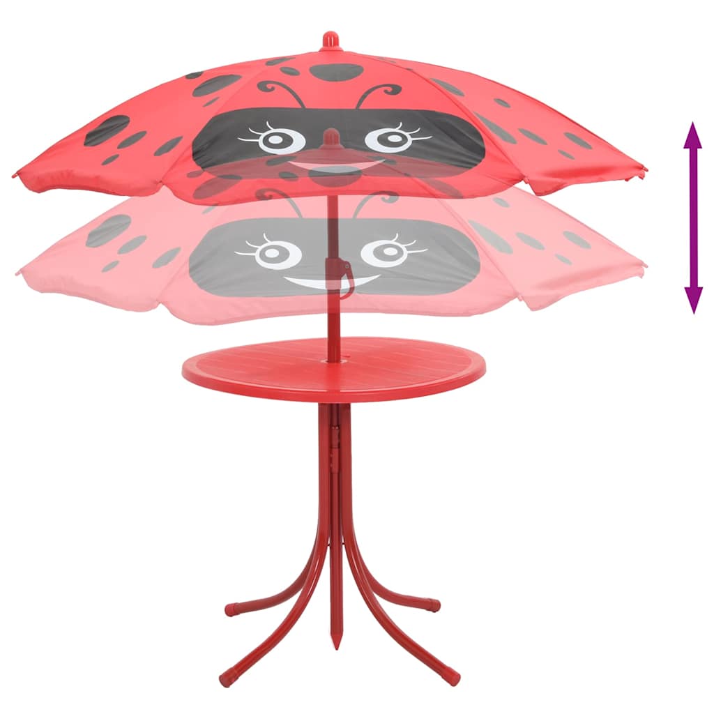 3 Piece Kids' Garden Bistro Set with Parasol Red