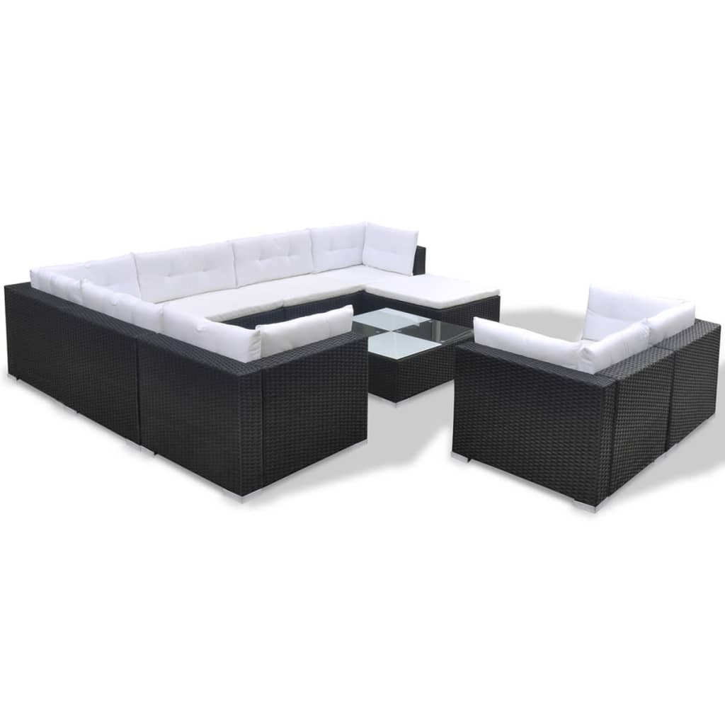 10 Piece Garden Lounge Set with Cushions Poly Rattan Black