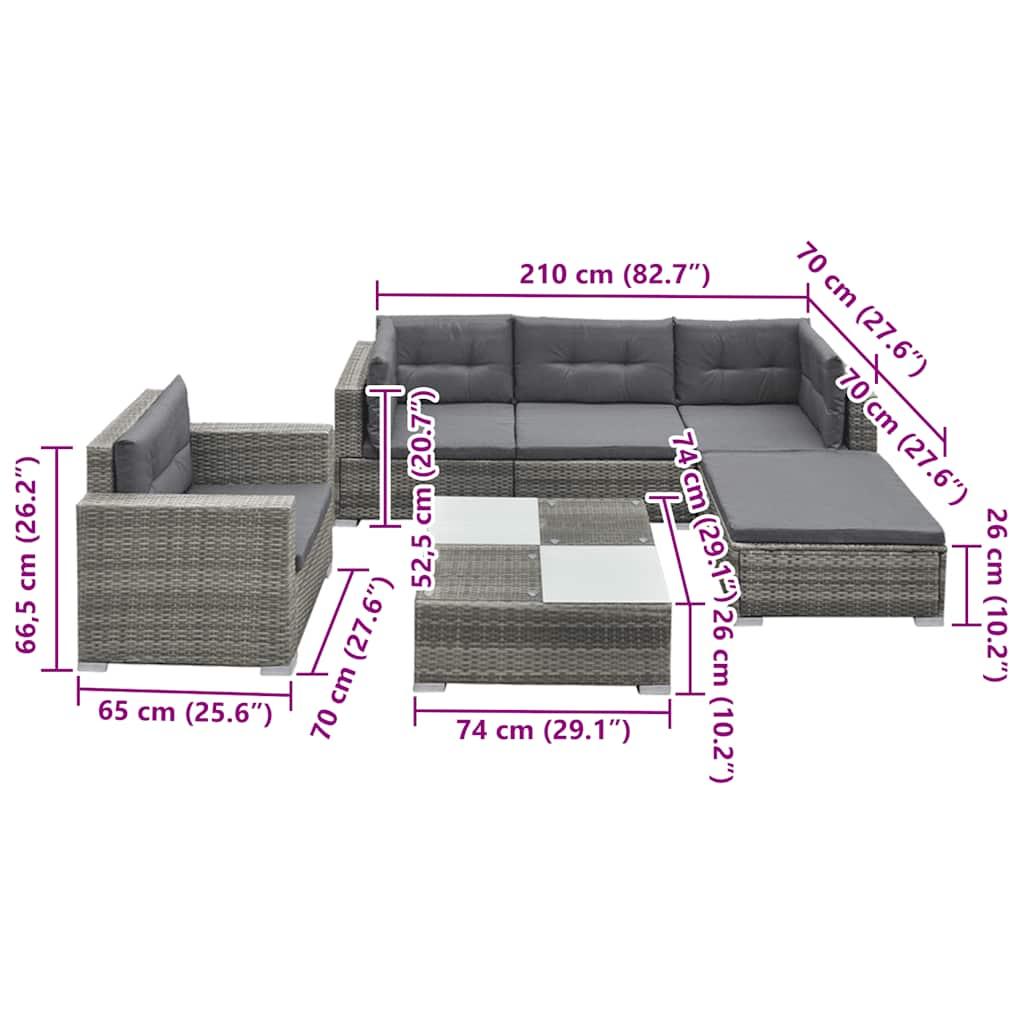 6 Piece Garden Lounge Set with Cushions Poly Rattan Grey