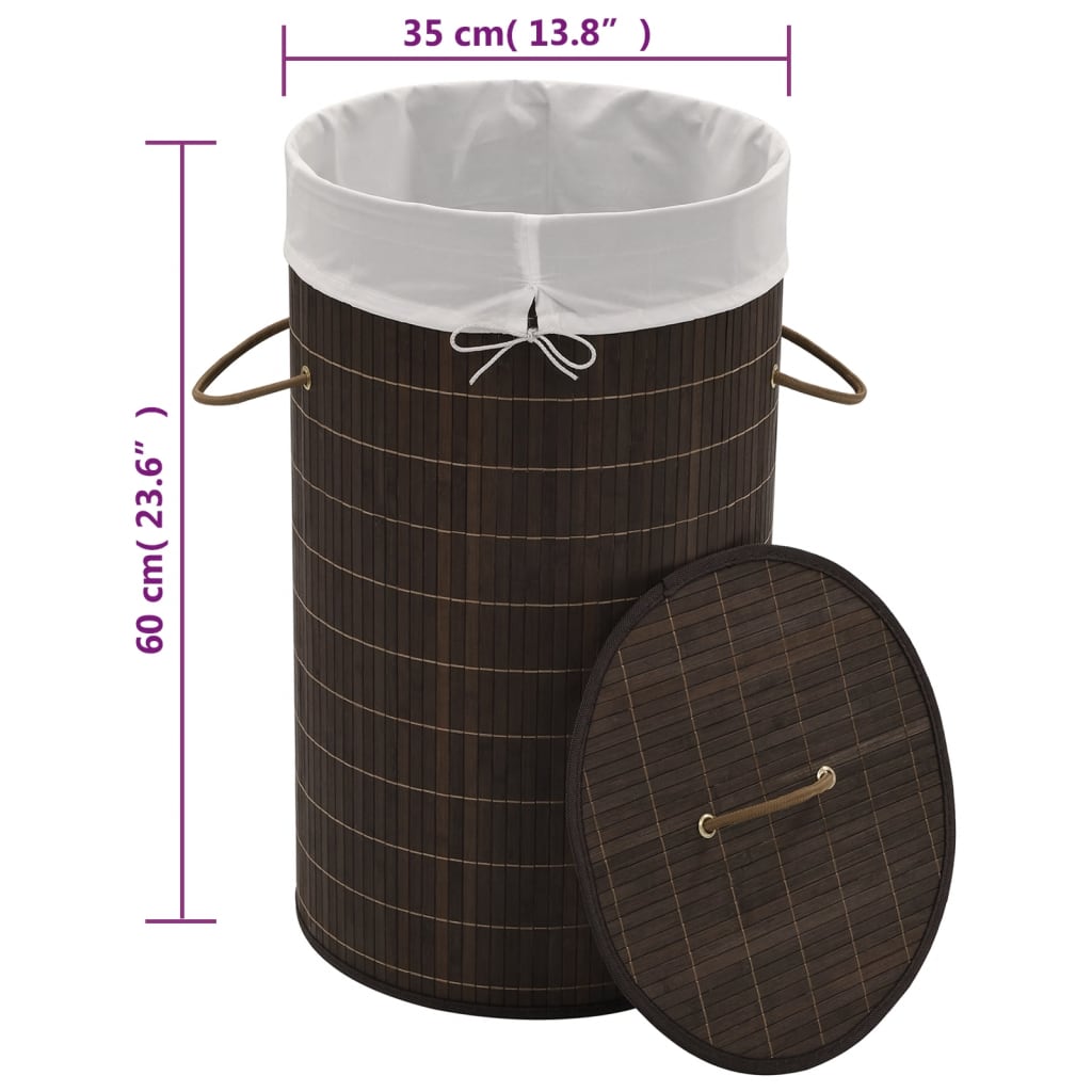 Bamboo Laundry Bin Round Dark Brown