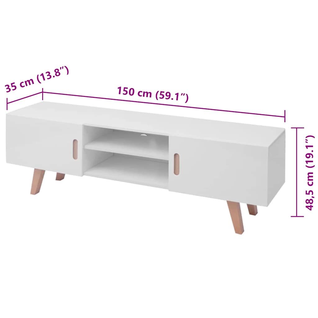 TV Stand MDF 150x35x48.5 cm High Gloss White