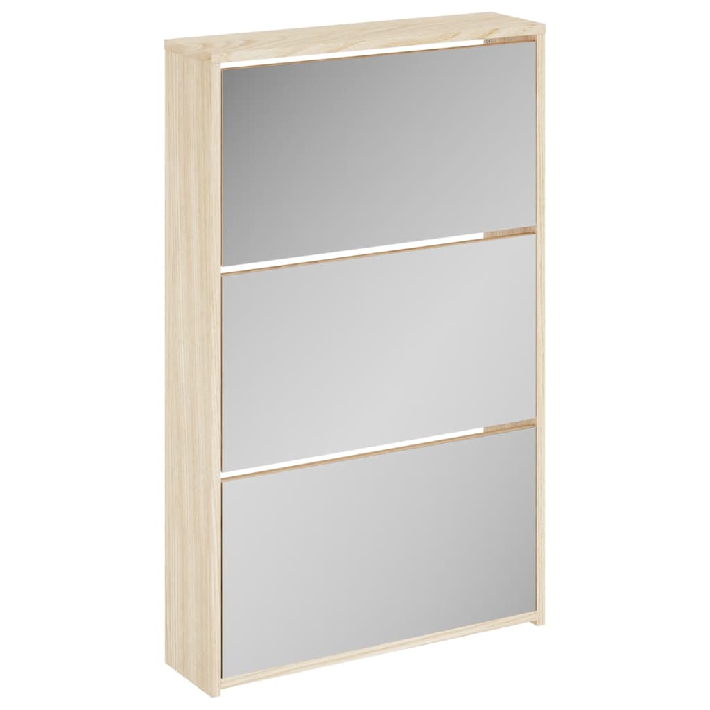 Shoe Cabinet 3-Layer Mirror Oak 63x17x102.5 cm