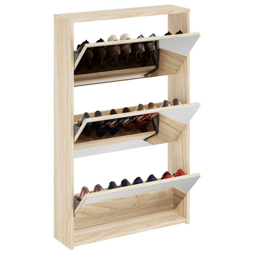 Shoe Cabinet 3-Layer Mirror Oak 63x17x102.5 cm