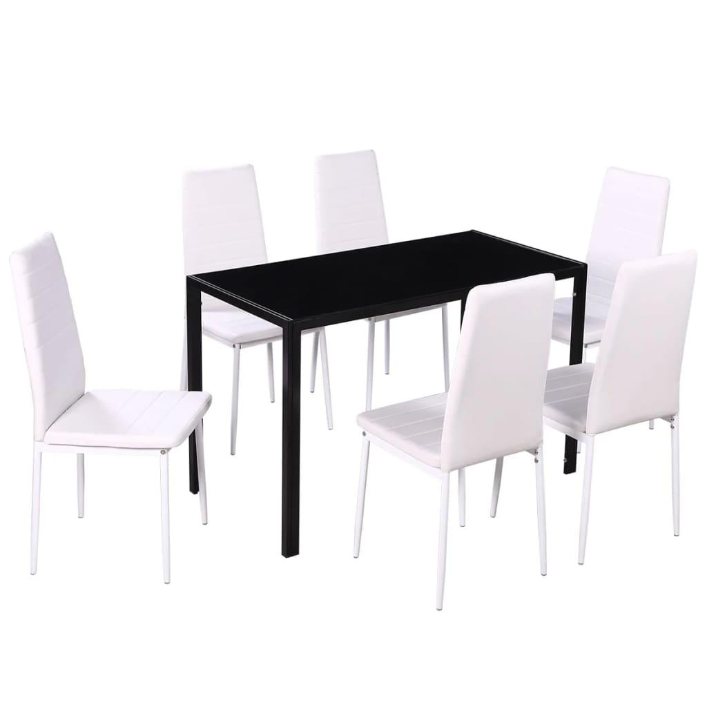 Seven Piece Dining Table Set Black and White