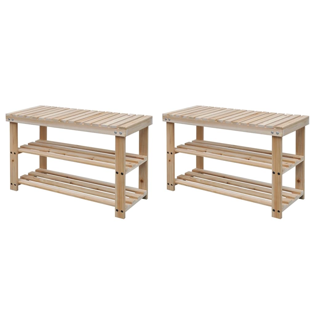 2-in-1 Shoe Rack with Bench Top 2 pcs Solid Wood