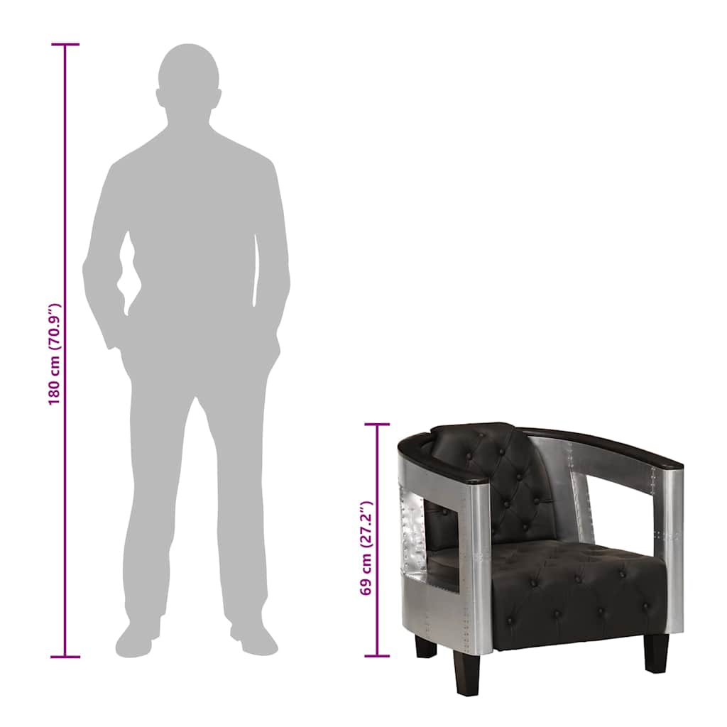 Aviator Armchair Black Real Leather