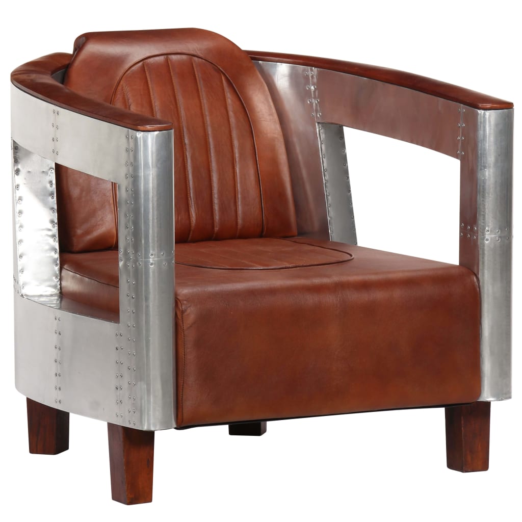 Aviator Armchair Brown Real Leather