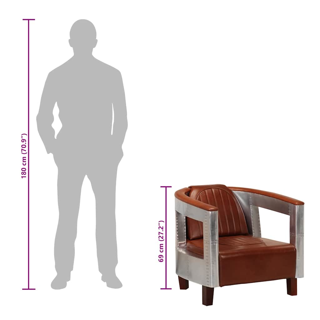 Aviator Armchair Brown Real Leather