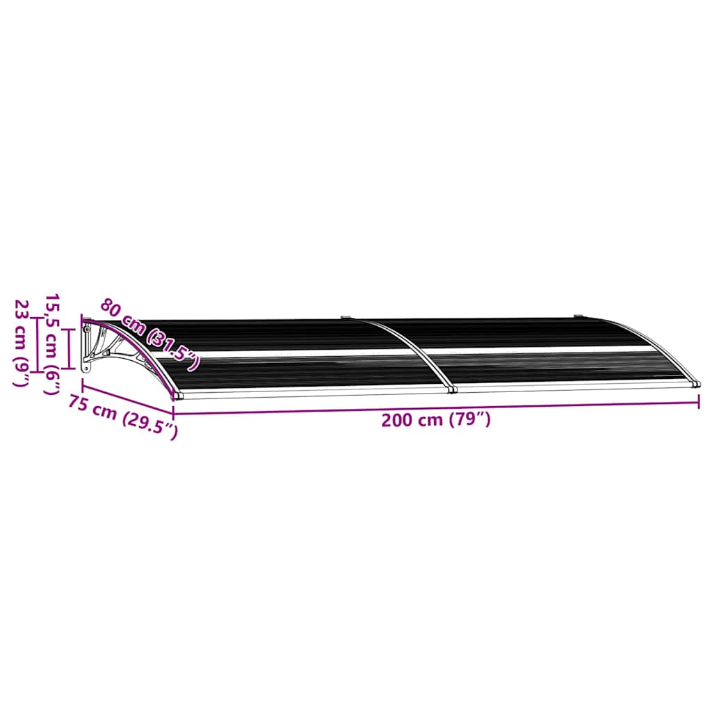 Door Canopy Black 200x75 cm PC