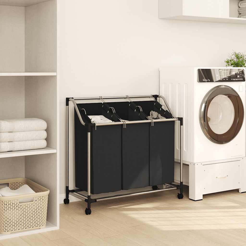 Laundry Sorter with 3 Bags Black Steel