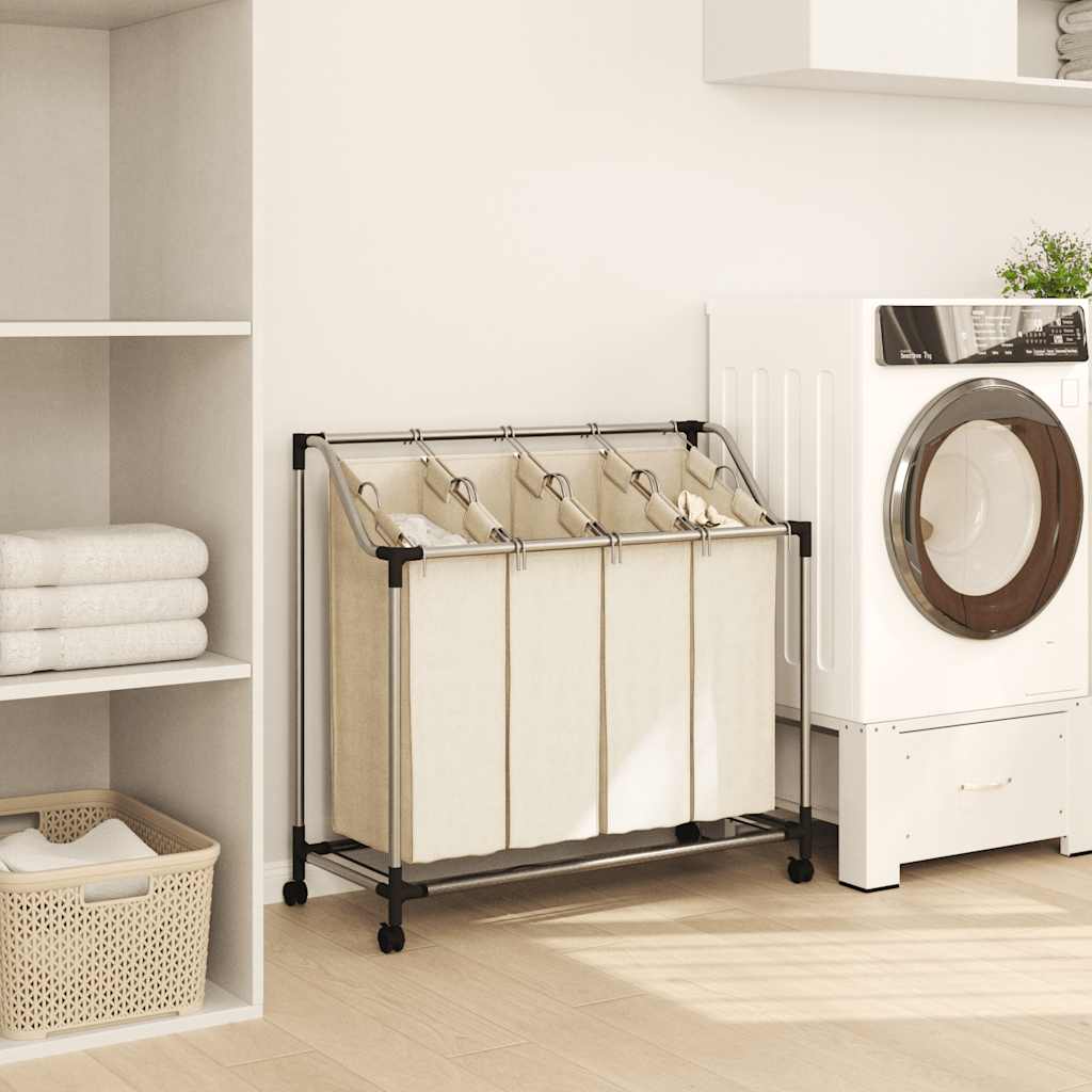 Laundry Sorter with 4 Bags Cream Steel