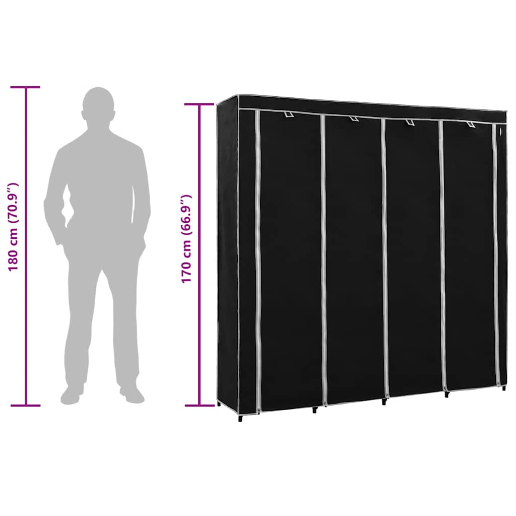 Wardrobe with 4 Compartments Black 175x45x170 cm
