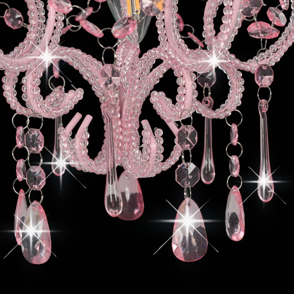 Ceiling Lamp with Beads Pink Round E14