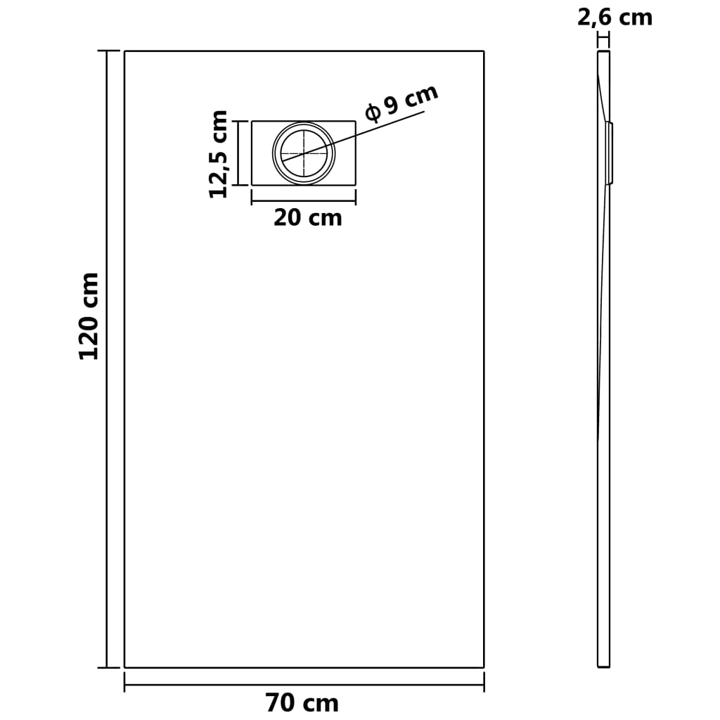 Shower Base Tray SMC White 120x70 cm