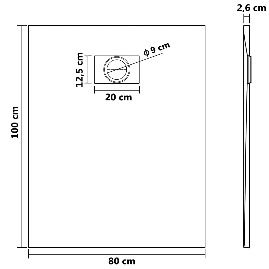 Shower Base Tray SMC Black 100x80 cm