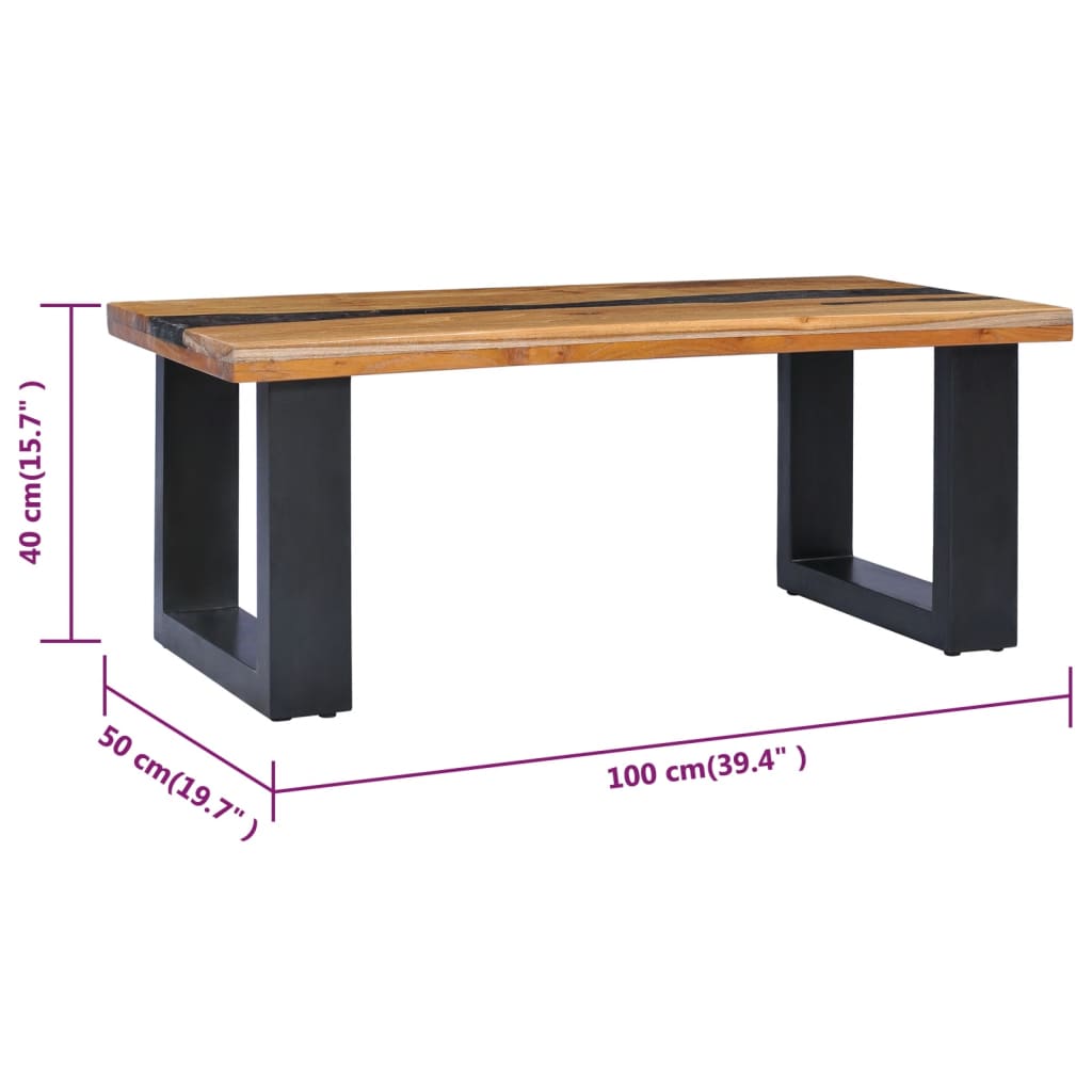 Coffee Table 100x50x40 cm Solid Teak Wood and Polyresin