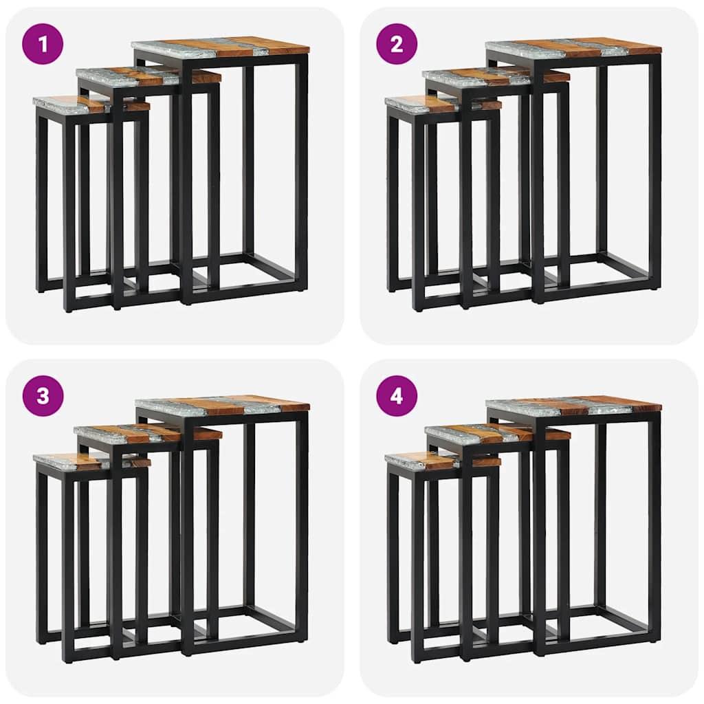 Nesting Tables 3 pcs Solid Teak Wood and Polyresin