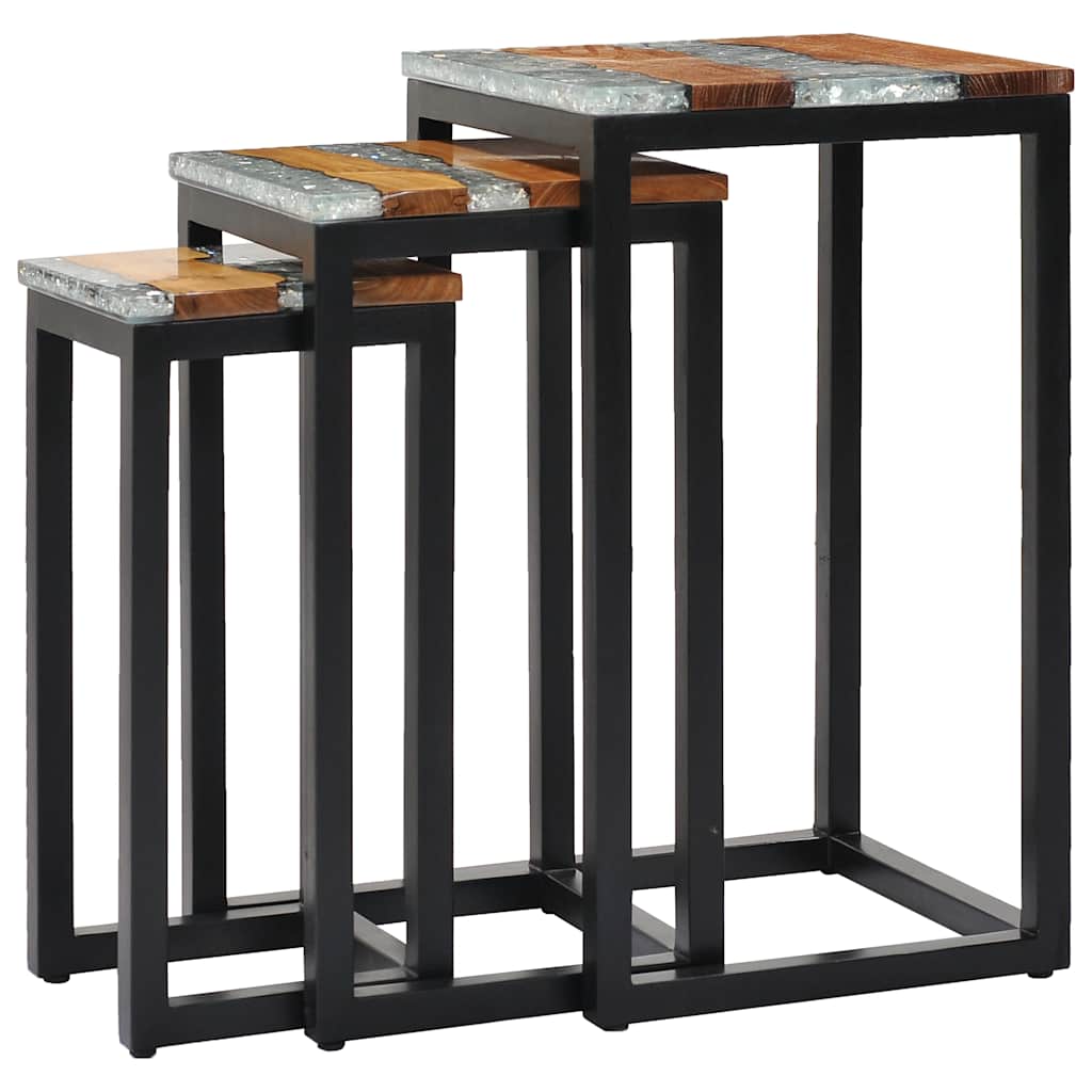 Nesting Tables 3 pcs Solid Teak Wood and Polyresin