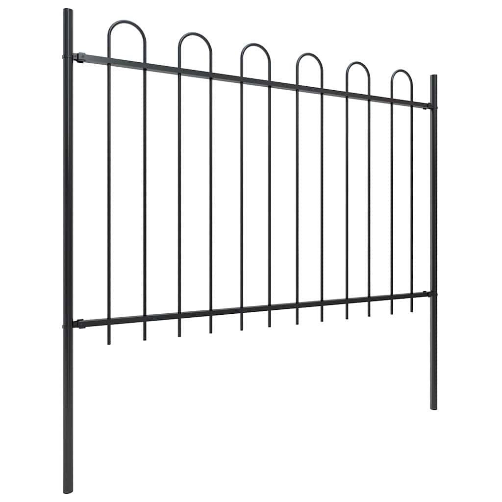 Garden Fence with Hoop Top Steel 181x120 cm Black