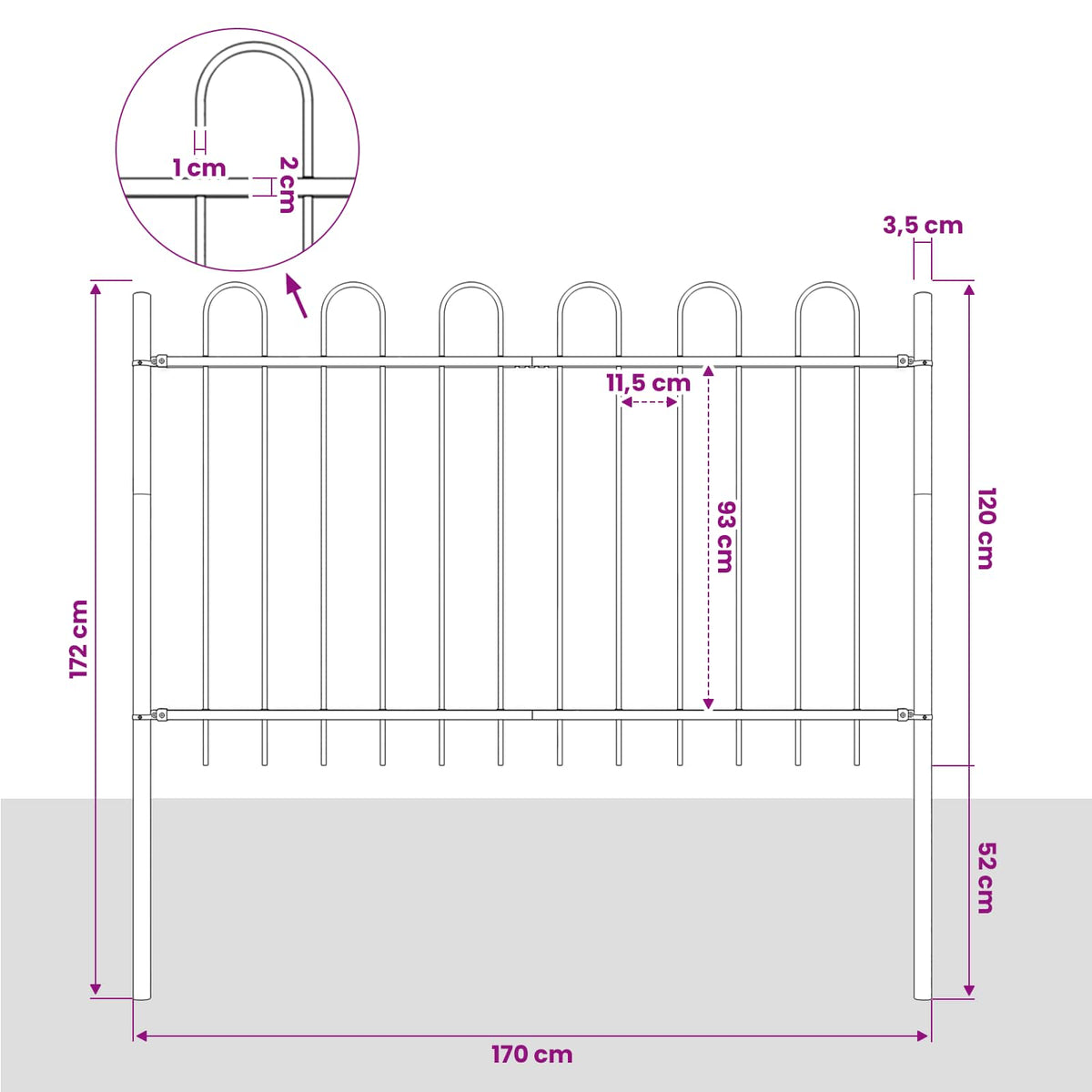 Garden Fence "Boxtel" with Hoop Top Steel 170x120 cm Black