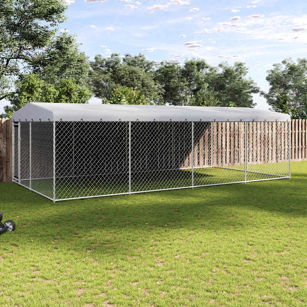 Outdoor Dog Kennel with Roof 7.6x3.8x2.3 m