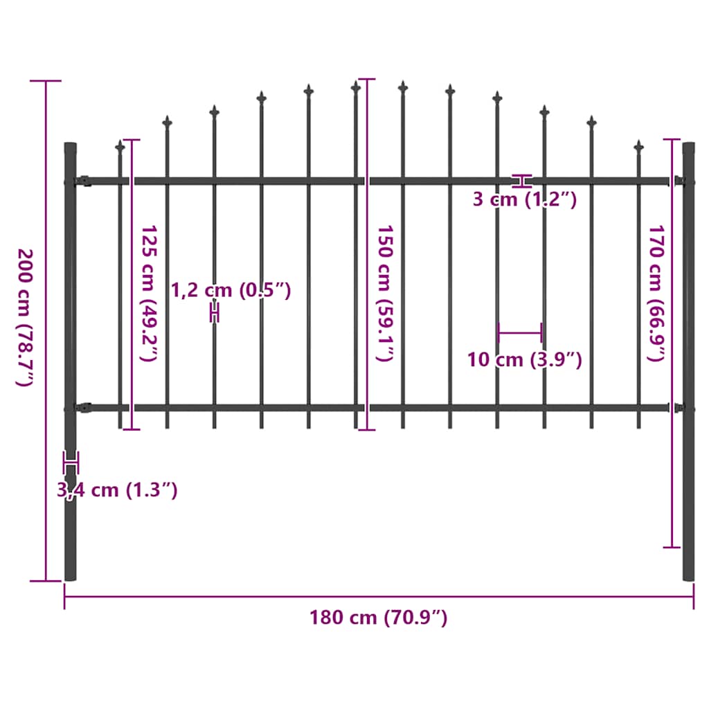 Garden Fence with Spear Top Steel 181x150 cm Black