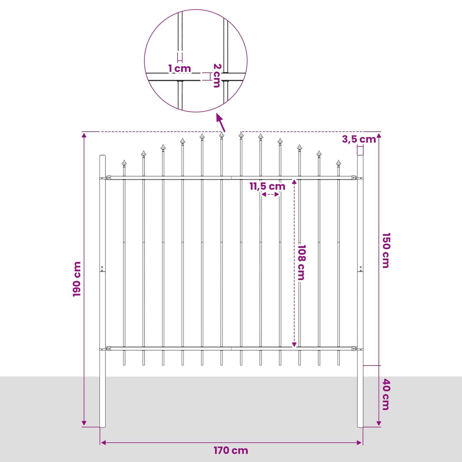 Garden Fence "Woerden" with Spear Top Steel 170x150 cm Black