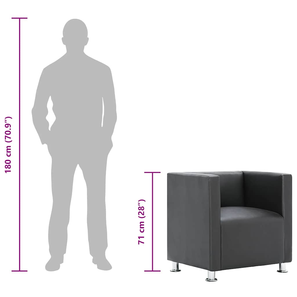 Cube Armchair Grey Faux Leather