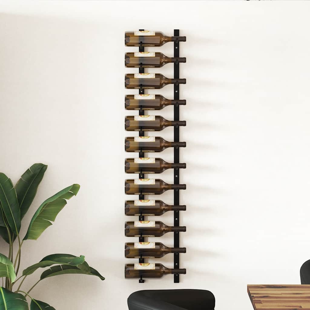 Wall Mounted Wine Rack for 12 Bottles Black Iron