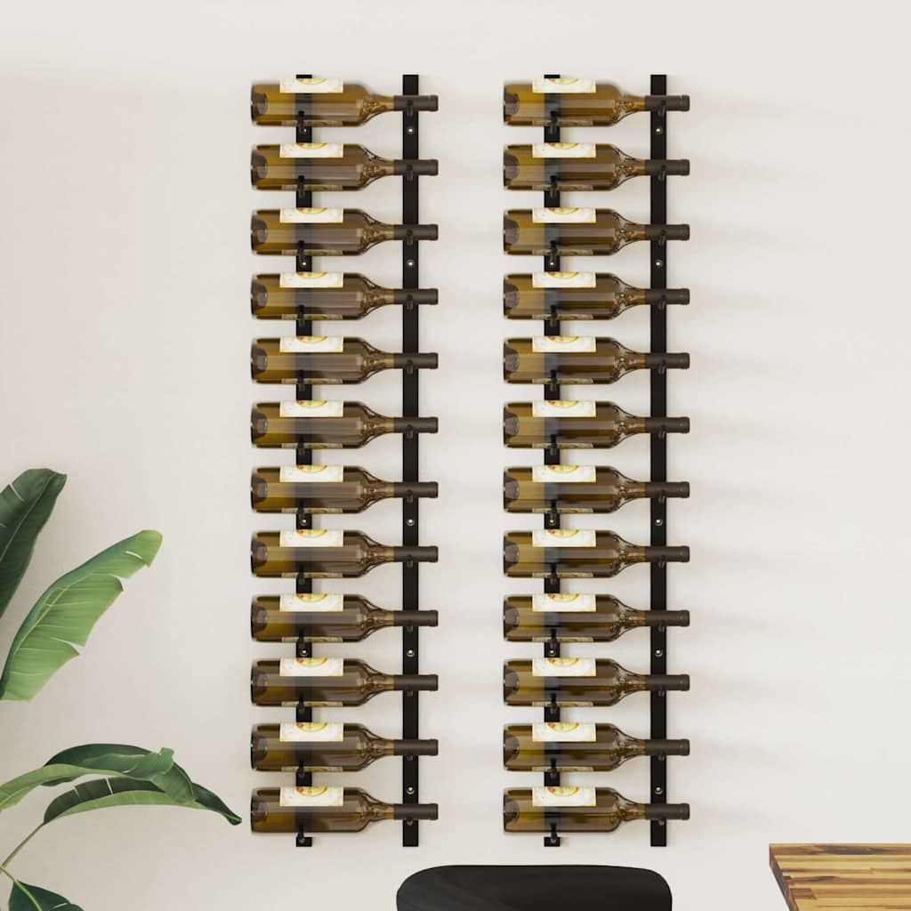 Wall Mounted Wine Racks for 12 Bottles 2 pcs Black Iron