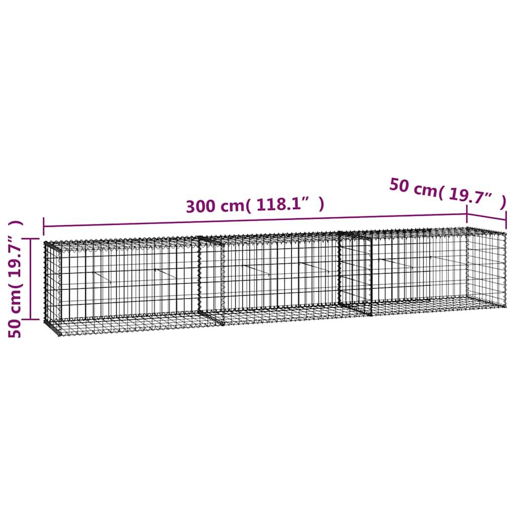 Gabion Wall with Covers Galvanised Steel 300x50x50 cm