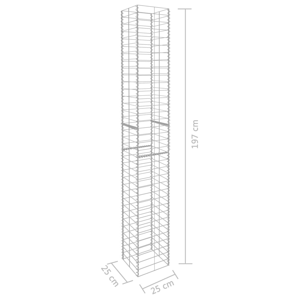 Gabion Baskets 3 pcs Galvanised Steel 25x25x197 cm