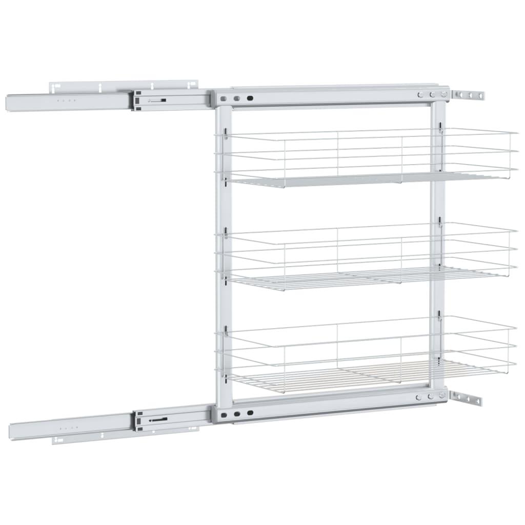 3-Tier Pull-out Kitchen Wire Basket Silver 47x25x56 cm