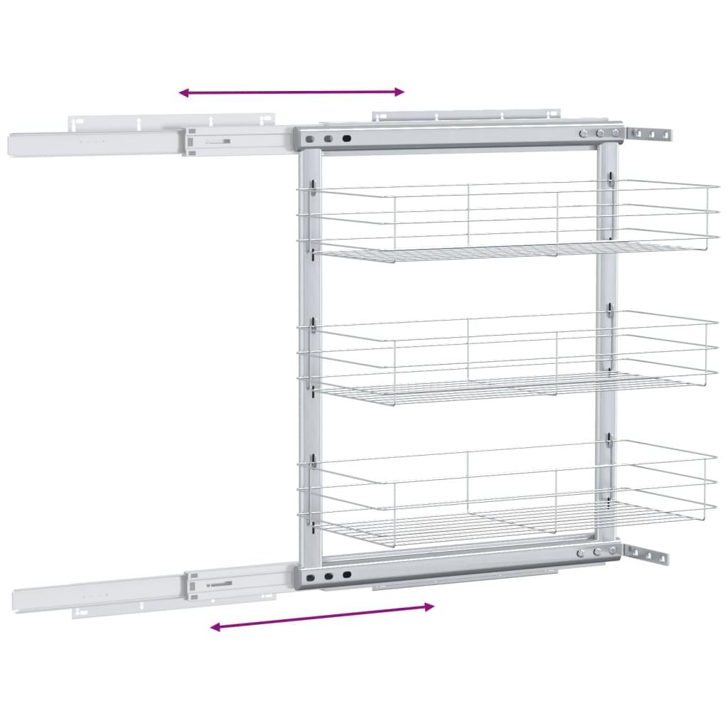 3-Tier Pull-out Kitchen Wire Basket Silver 47x25x56 cm