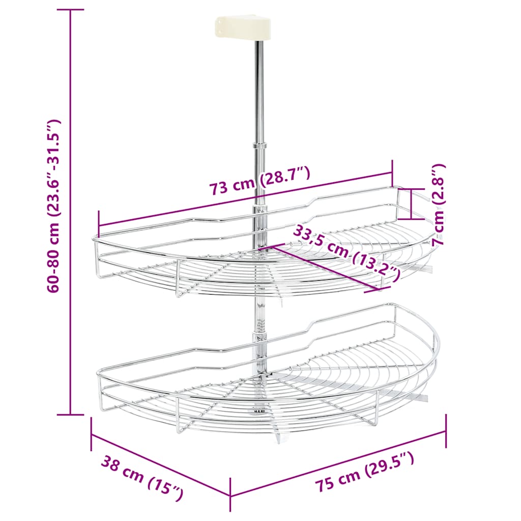 2-Tier Kitchen Wire Basket Silver 180 Degree 75x38x80 cm