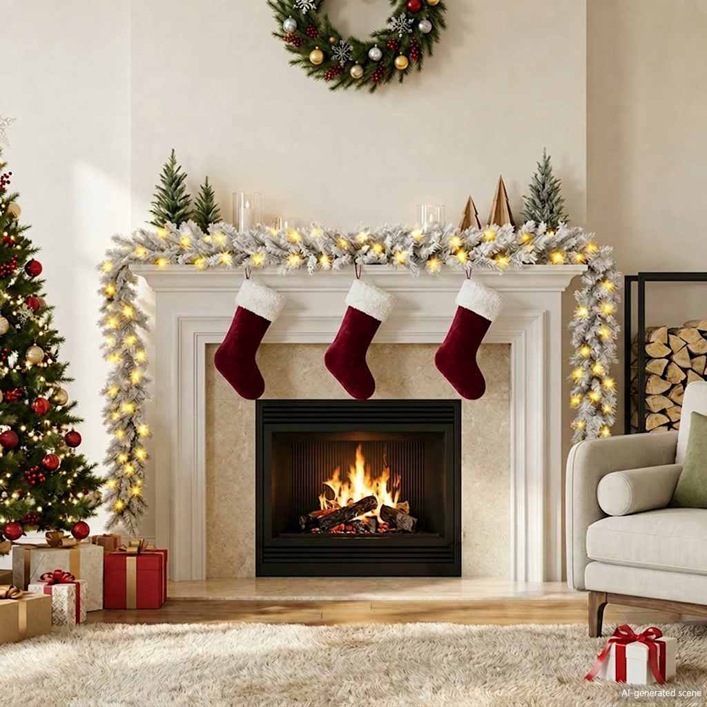 Christmas Garland with LED Lights 10 m White