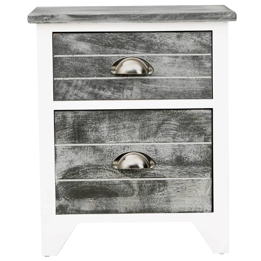 Nightstand Grey and White 38x28x45 cm Paulownia Wood