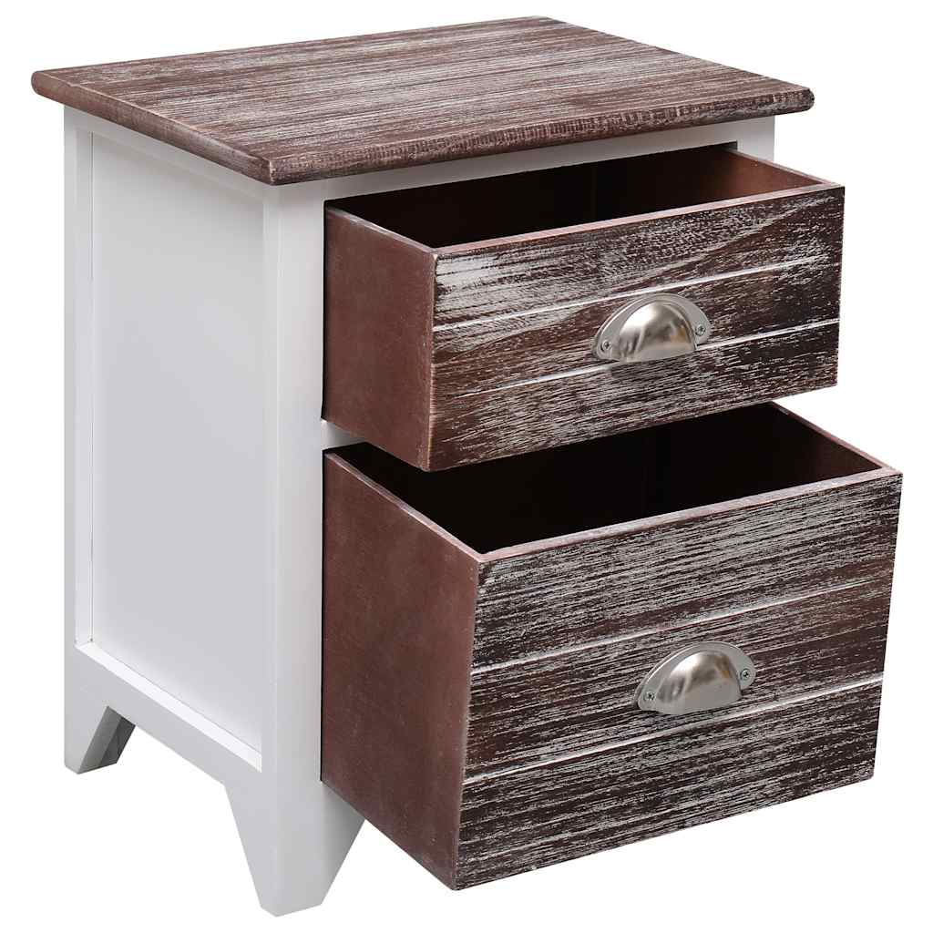 Nightstand Brown and White 38x28x45 cm Paulownia Wood
