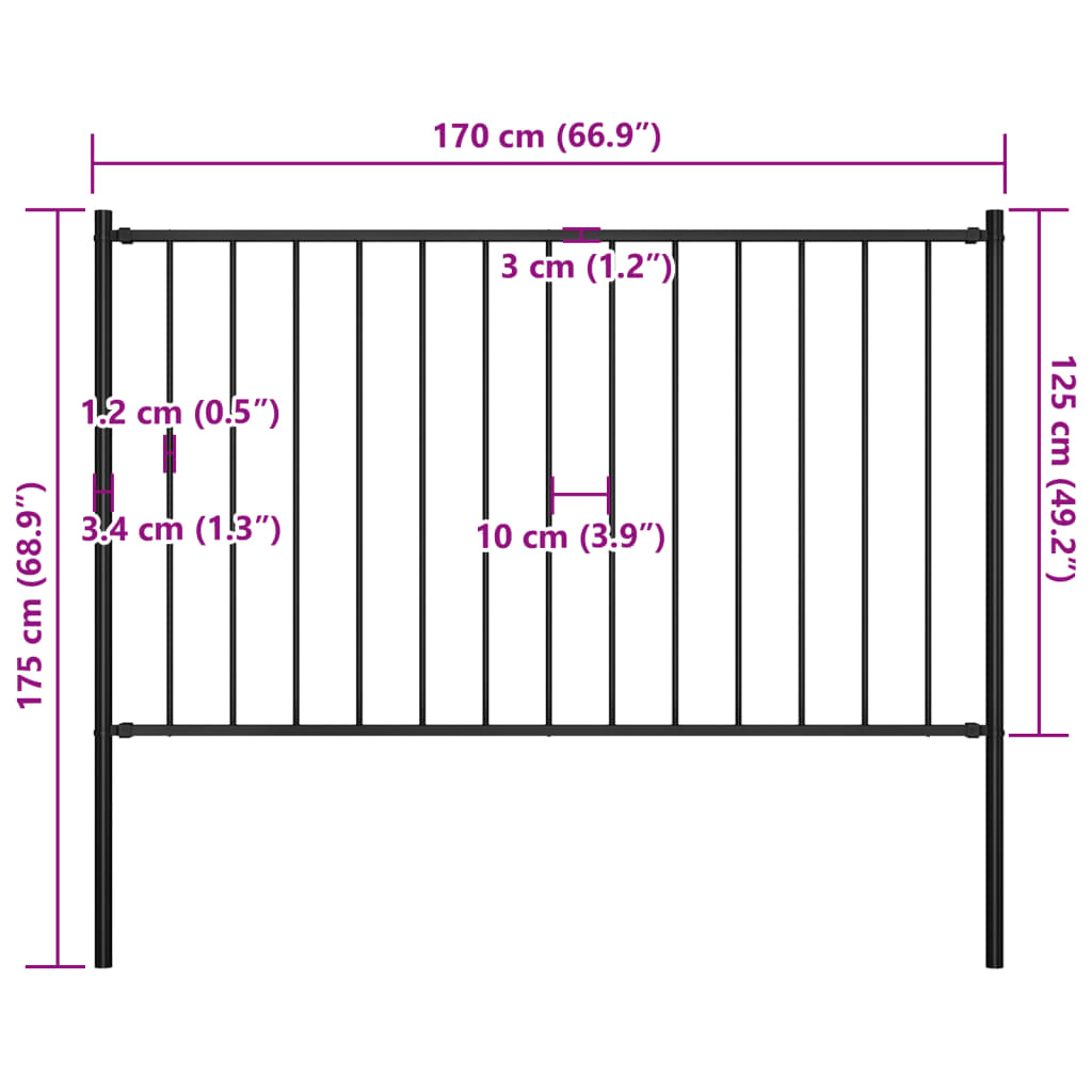 Fence Panel with Posts Powder-coated Steel 1.81x1.25 m Black