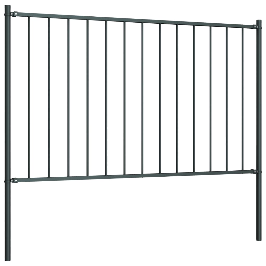 Fence Panel with Posts Powder-coated Steel 1.81x1.25 m Anthracite