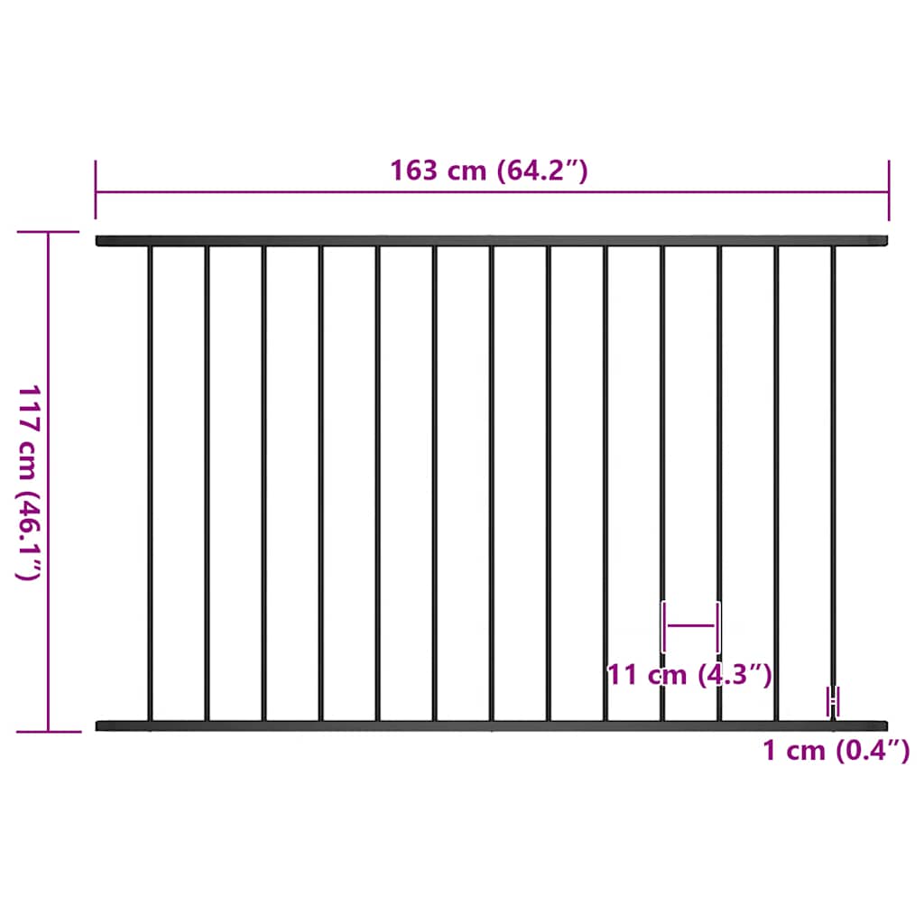 Fence Panel Powder-coated Steel 1.63x1.25 m Black
