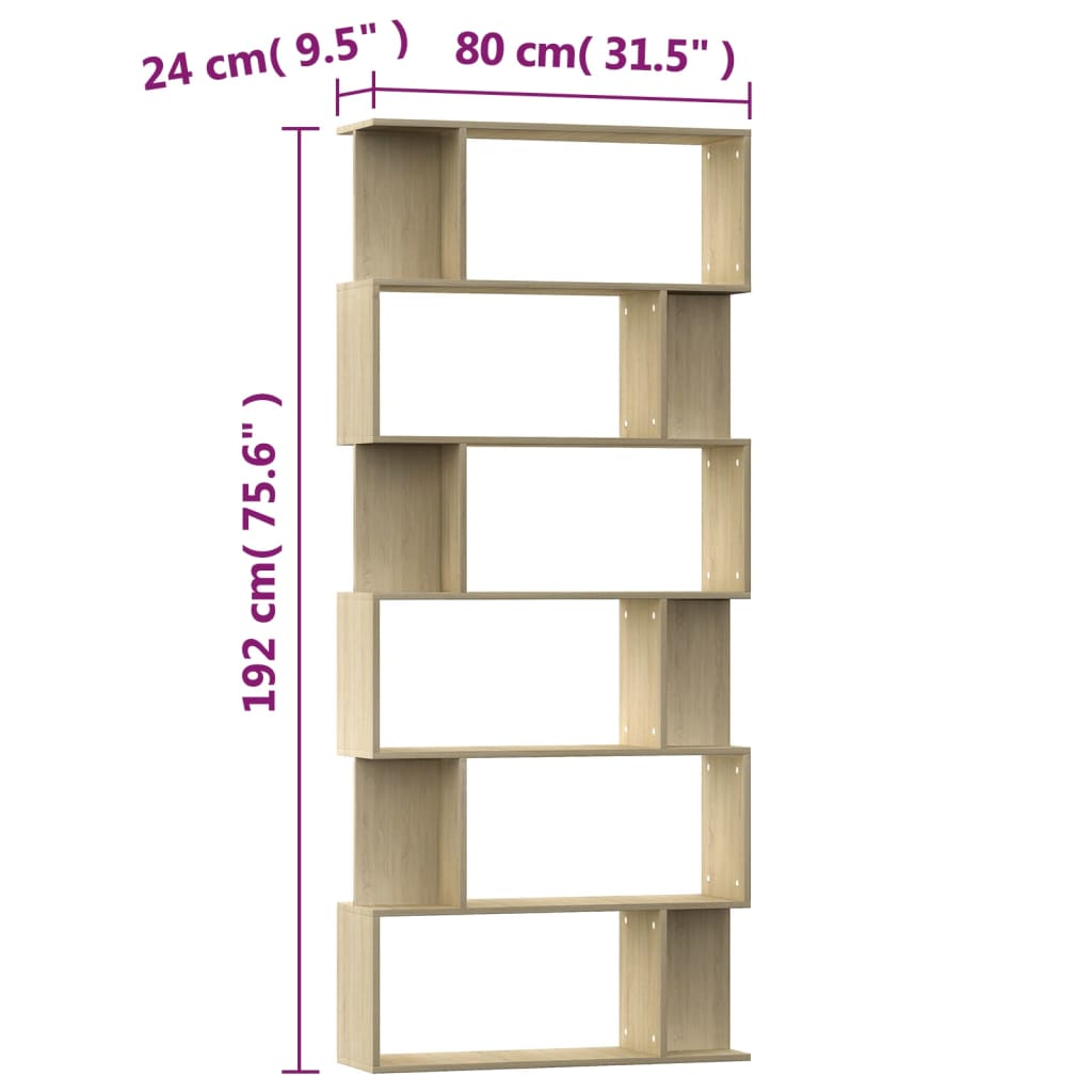 Book Cabinet/Room Divider Sonoma Oak 80x24x192 cm Engineered Wood