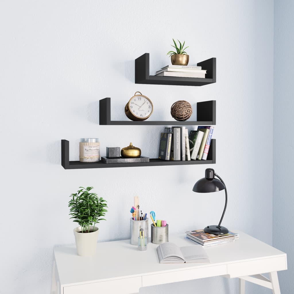 Wall Display Shelf 3 pcs Grey Engineered Wood