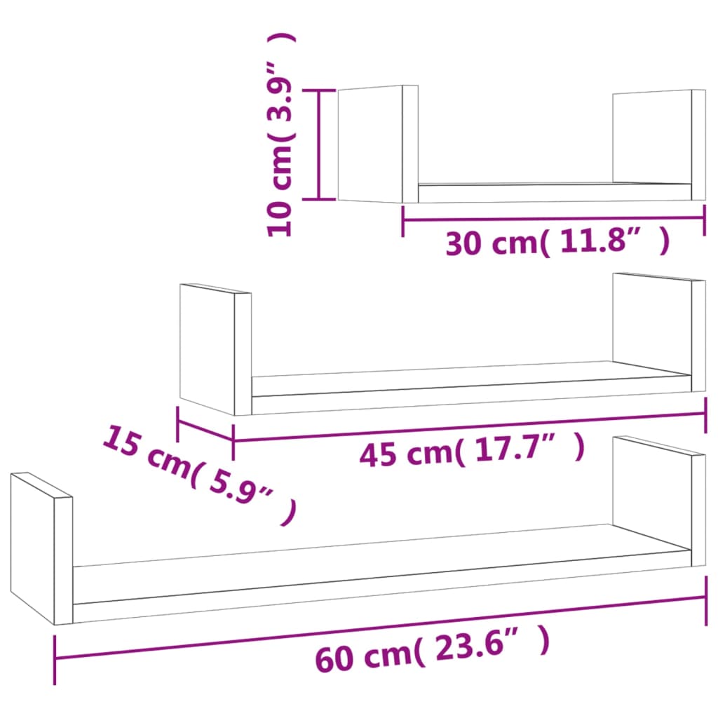 Wall Display Shelf 3 pcs Sonoma Oak Engineered Wood