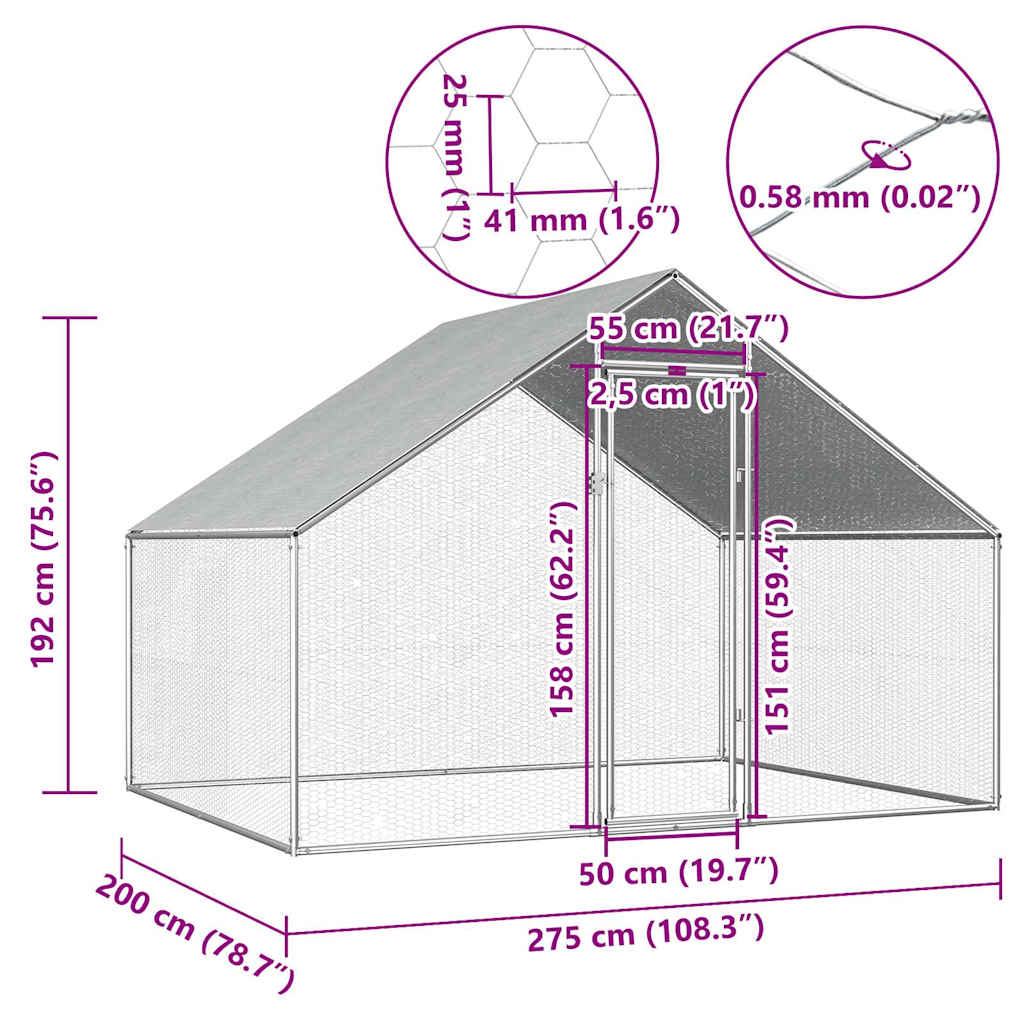 Outdoor Chicken Cage 2,75x2x1,92 m Galvanised Steel