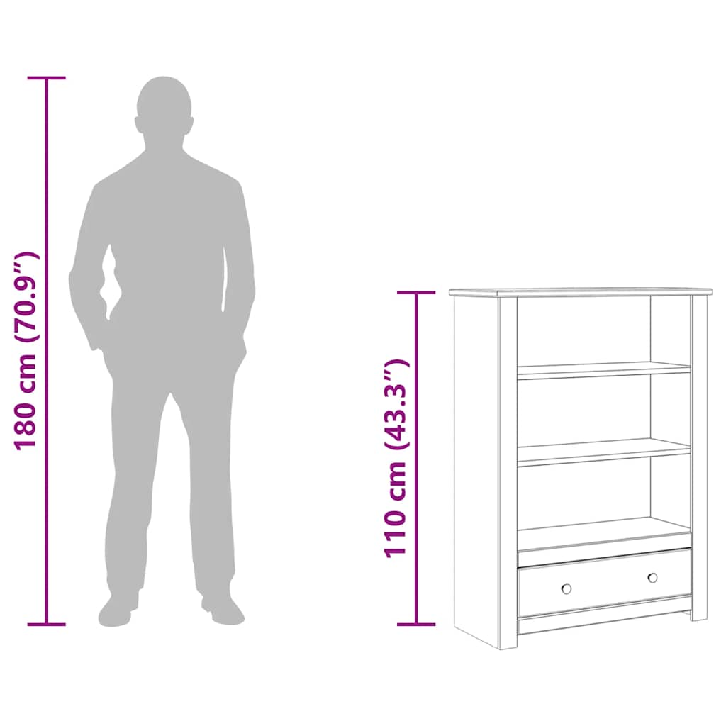 Bookcase 80x35x110 cm Solid Pine Wood Panama Range
