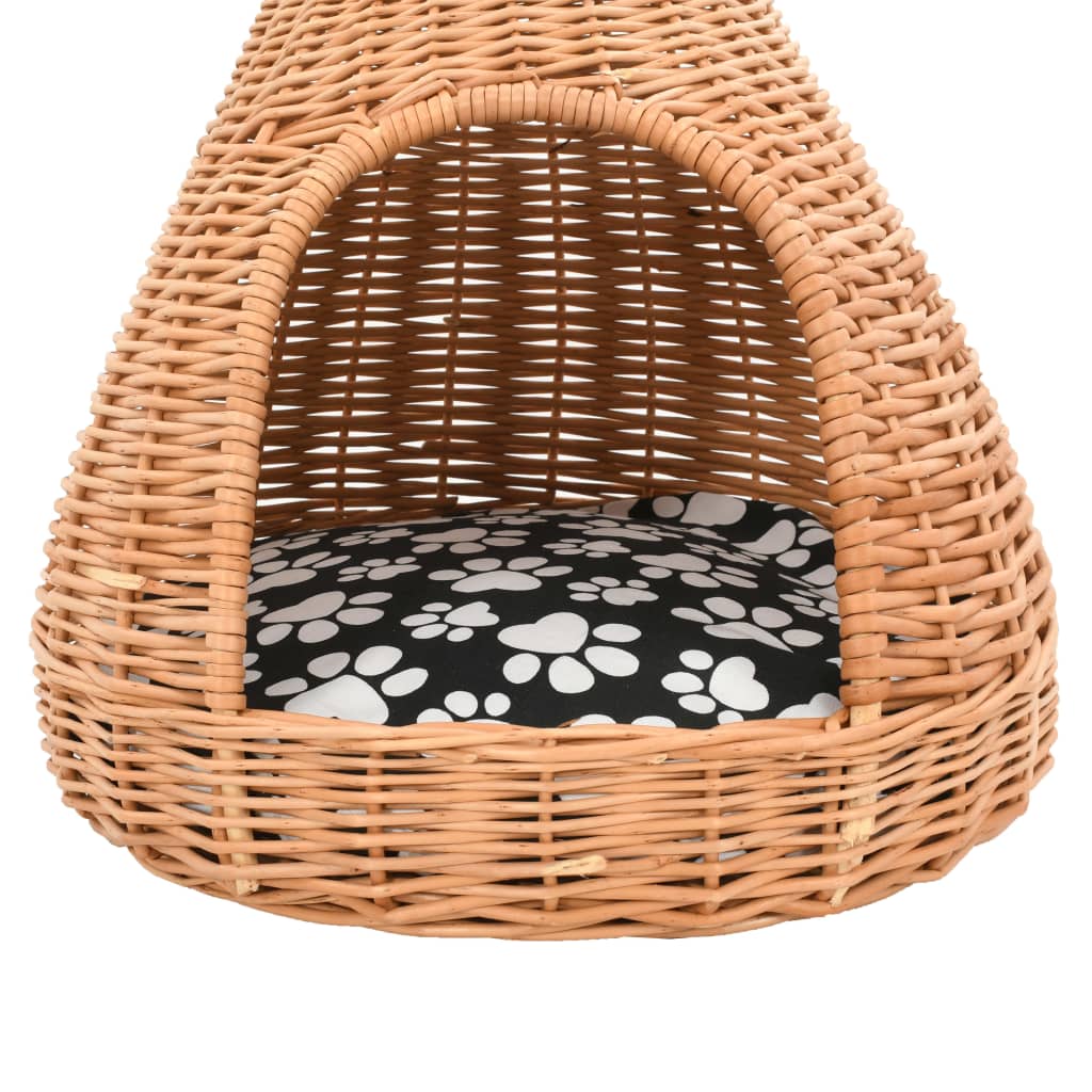 Cat House with Cushion 40x60 cm Natural Willow Teepee